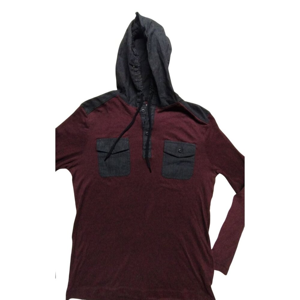Hooded Henley Shirt‎ Long Sleeve Two Pocket Casual Top